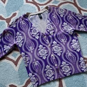 Lucky Cashmere Floral Cropped Cardigan 3/4 Sleeves